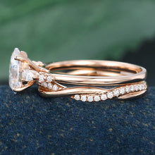 Rose Gold Pear Shaped Moissanite Unique Engagement Ring Set