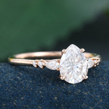 Rose Gold Pear Shaped Moissanite Cluster Delicate Engagement Ring