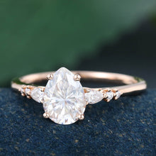 Rose Gold Pear Shaped Moissanite Cluster Delicate Engagement Ring