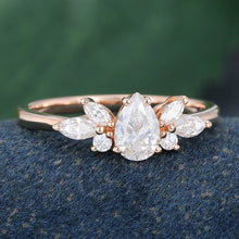 Rose Gold Pear Shaped Moissanite Cluster Vintage Engagement Ring