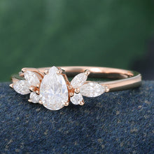 Rose Gold Pear Shaped Moissanite Cluster Vintage Engagement Ring