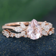 Rose Gold Pear Shaped Morganite Delicate Bridal Ring Set