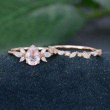 Rose Gold Pear Shaped Morganite Delicate Bridal Ring Set