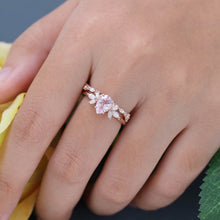 Rose Gold Pear Shaped Morganite Delicate Bridal Ring Set