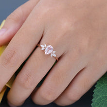 Rose Gold Pear Shaped Morganite Floral Cluster Promise Engagement Ring