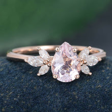 Rose Gold Pear Shaped Morganite Floral Cluster Promise Engagement Ring