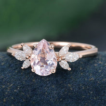 Rose Gold Pear Shaped Morganite Floral Cluster Promise Engagement Ring