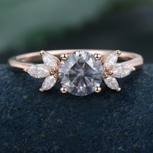 Rose Gold Round Cut Grey Moissanite Cluster Promise Engagement Ring