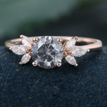 Rose Gold Round Cut Grey Moissanite Cluster Promise Engagement Ring