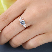 Rose Gold Round Cut Grey Moissanite Cluster Promise Engagement Ring