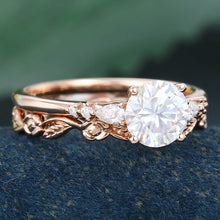 Rose Gold Round Cut Moissanite Delicate Bridal Ring Set