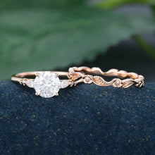 Rose Gold Round Cut Moissanite Delicate Bridal Ring Set