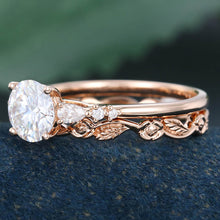 Rose Gold Round Cut Moissanite Delicate Bridal Ring Set