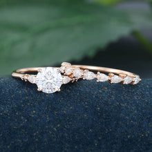 Rose Gold Round Cut Moissanite Delicate Engagement Ring Set
