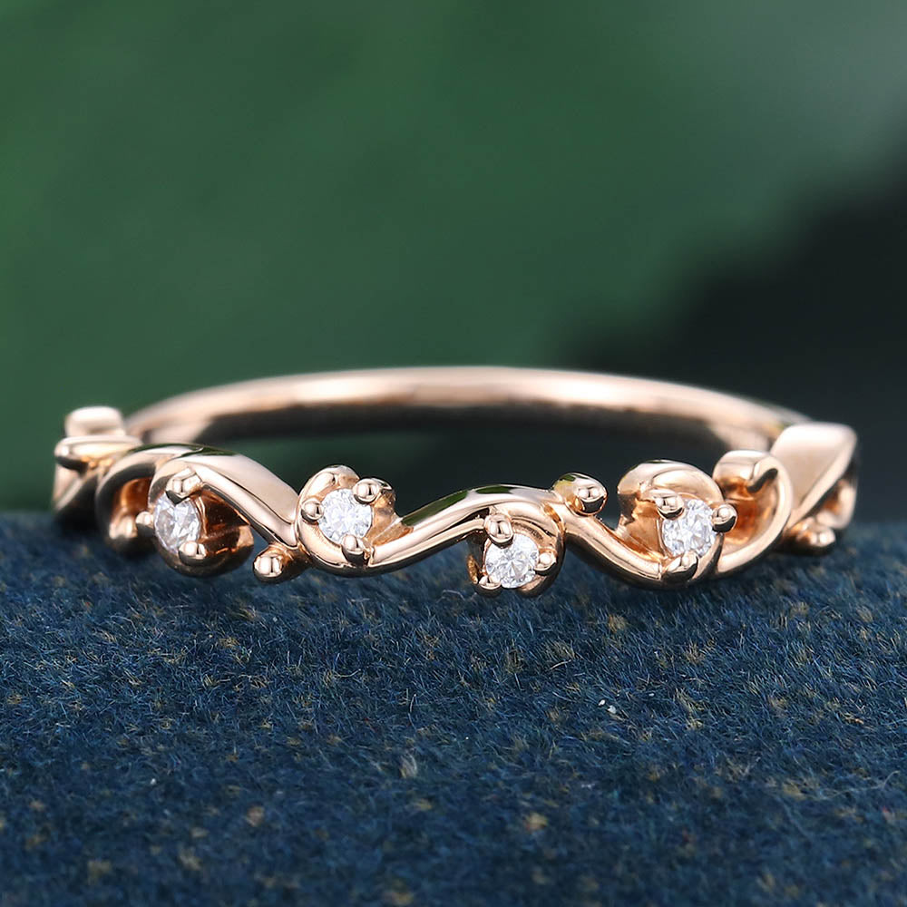 Rose Gold Round Cut Moissanite Delicate Wedding Band