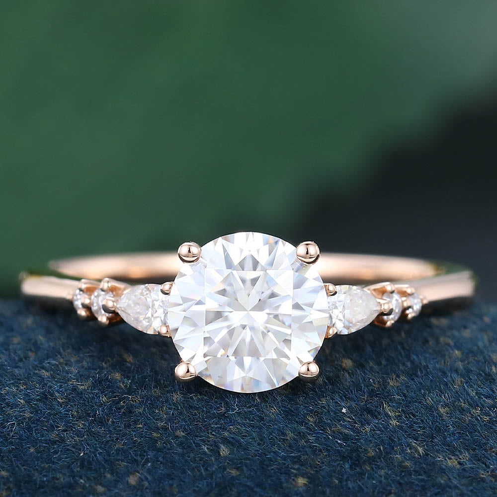 Rose Gold Round Cut Moissanite Cluster Engagement Ring