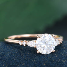 Rose Gold Round Cut Moissanite Cluster Engagement Ring