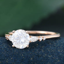 Rose Gold Round Cut Moissanite Cluster Engagement Ring