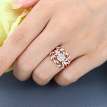 Rose Gold Round Cut Moissanite Leaf Shaped Bridal Ring Set