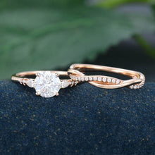 Rose Gold Round Cut Moissanite Stackable Bridal Ring Set