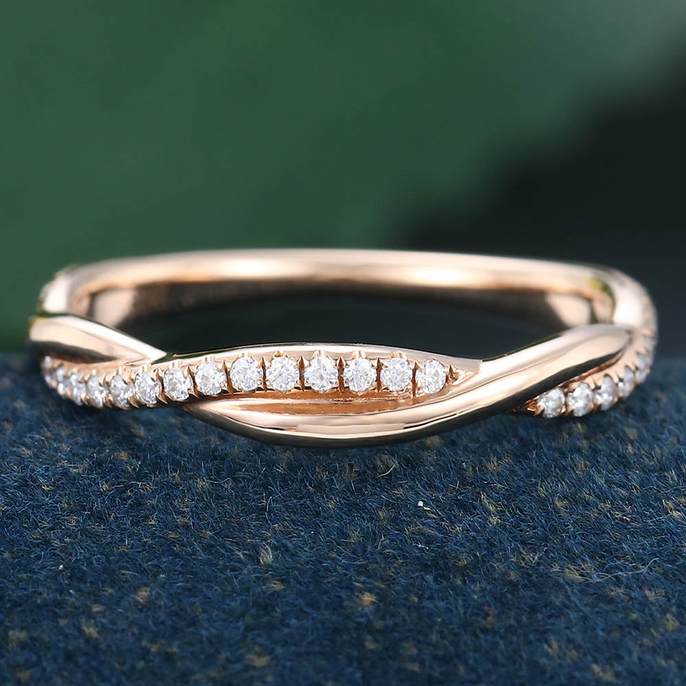 Rose Gold Round Cut Moissanite Anniversary Twisted Wedding Band