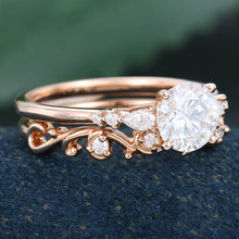 Rose Gold Round Cut Moissanite Unique Bridal Ring Set