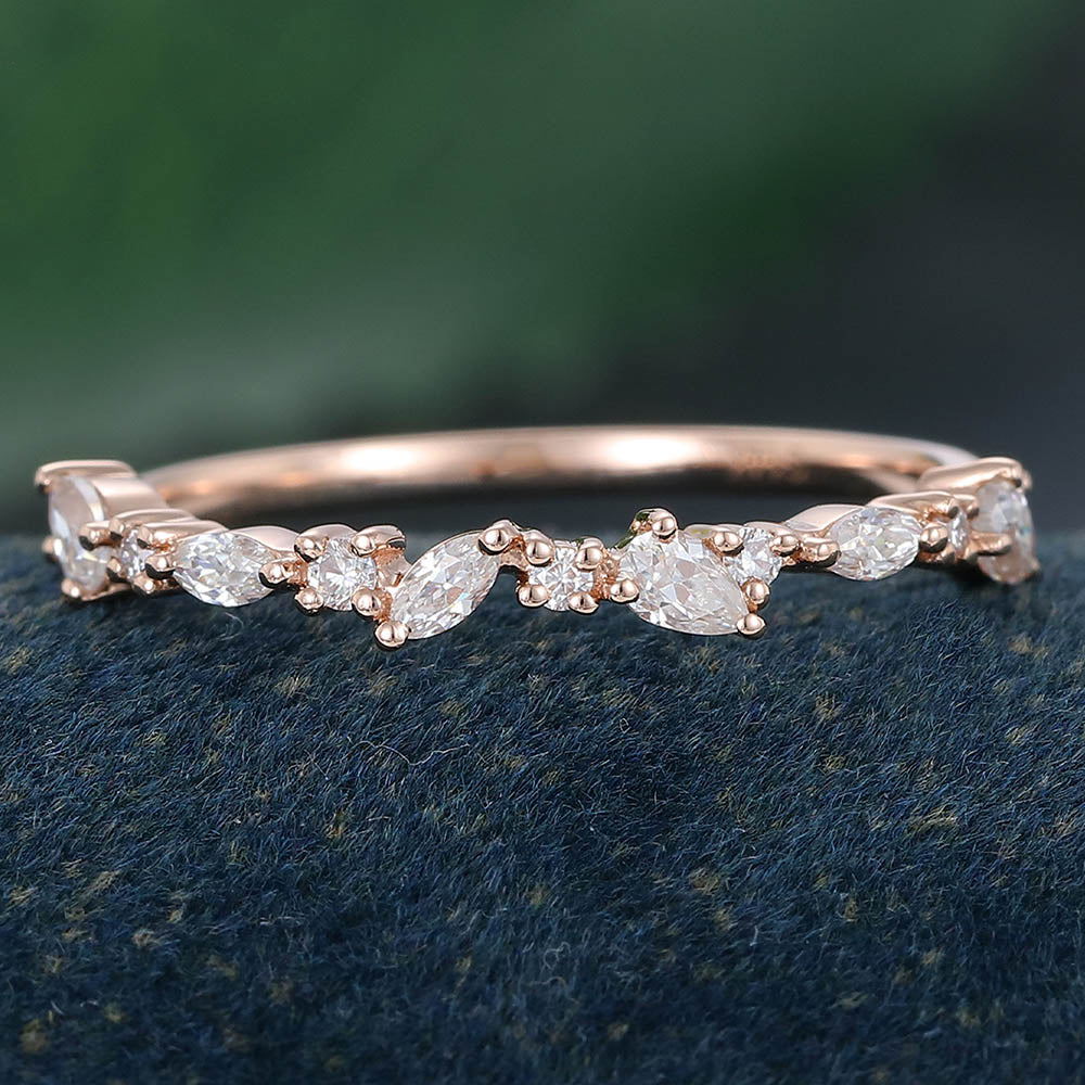 Rose Gold Marquise Cut Moissanite Anniversary Wedding Band