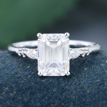Rose Gold Emerald Cut Moissanite Cluster Engagement Ring
