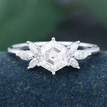 Rose Gold Hexagon Cut Moissanite Cluster Promise Engagement Ring