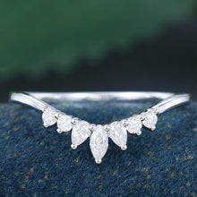 White Gold Marquise Cut Moissanite Curved Wedding Band