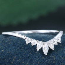 White Gold Marquise Cut Moissanite Curved Wedding Band