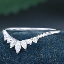 White Gold Marquise Cut Moissanite Curved Wedding Band