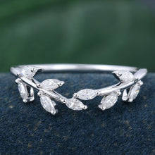 Yellow Gold Marquise Cut Moissanite Delicate Leaf Shape Curved Wedding Band