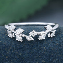 White Gold Marquise Cut Moissanite Leaf Shape Curved Wedding Band