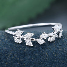 White Gold Marquise Cut Moissanite Leaf Shape Curved Wedding Band