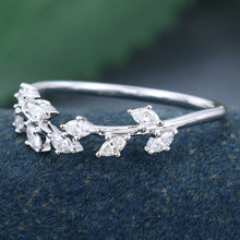 White Gold Marquise Cut Moissanite Leaf Shape Curved Wedding Band