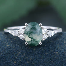 Rose Gold Oval Cut Moss Agate Cluster Promise Engagement Ring