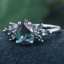 White Gold Pear Shaped Lab Alexandrite Cluster Promise Engagement Ring
