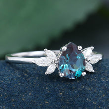 White Gold Pear Shaped Lab Alexandrite Cluster Delicate Promise Engagement Ring