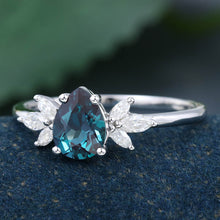 White Gold Pear Shaped Lab Alexandrite Cluster Delicate Promise Engagement Ring