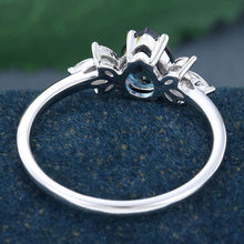 White Gold Pear Shaped Lab Alexandrite Cluster Delicate Promise Engagement Ring