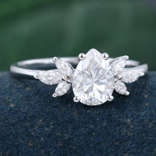 White Gold Pear Shaped Moissanite Delicate Culster Promise Engagement Ring