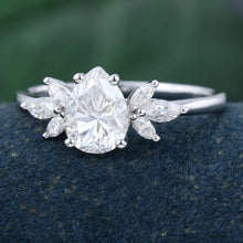 White Gold Pear Shaped Moissanite Delicate Culster Promise Engagement Ring