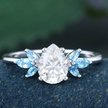White Gold Pear Shaped Cluster Moissanite Promise Engagement Ring