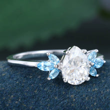 White Gold Pear Shaped Cluster Moissanite Promise Engagement Ring