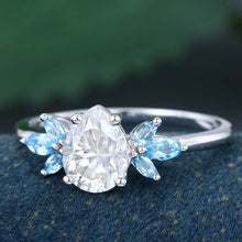 White Gold Pear Shaped Cluster Moissanite Promise Engagement Ring