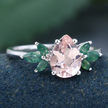 White Gold Pear Shaped Morganite Cluster Promise Engagement Ring