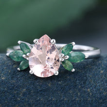 White Gold Pear Shaped Morganite Cluster Promise Engagement Ring