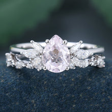 Rose Gold Pear Shaped Morganite Delicate Bridal Ring Set