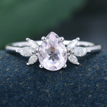 Rose Gold Pear Shaped Morganite Floral Cluster Promise Engagement Ring